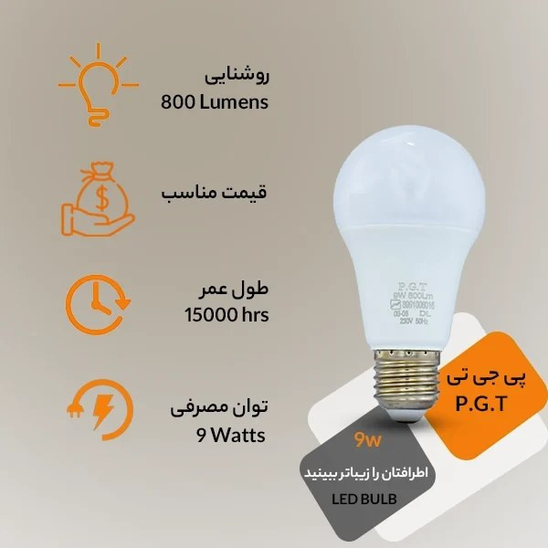 لامپ LED حبابی ۹ وات PGT